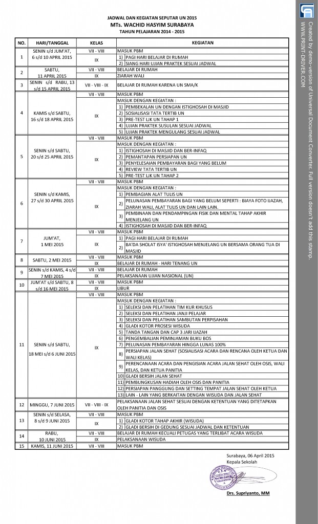 SUSUNAN KEGIATAN MTs