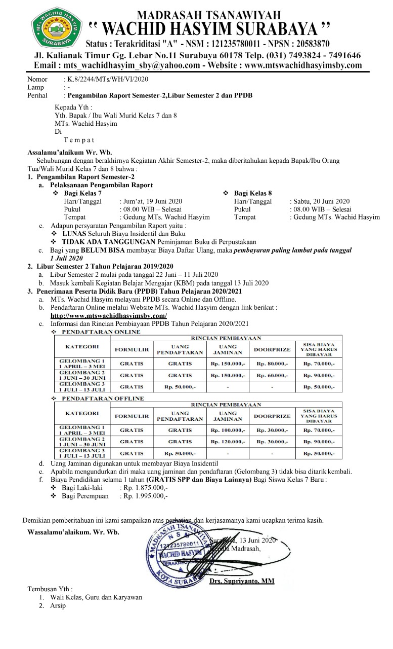 pengumuman penerimaan raport