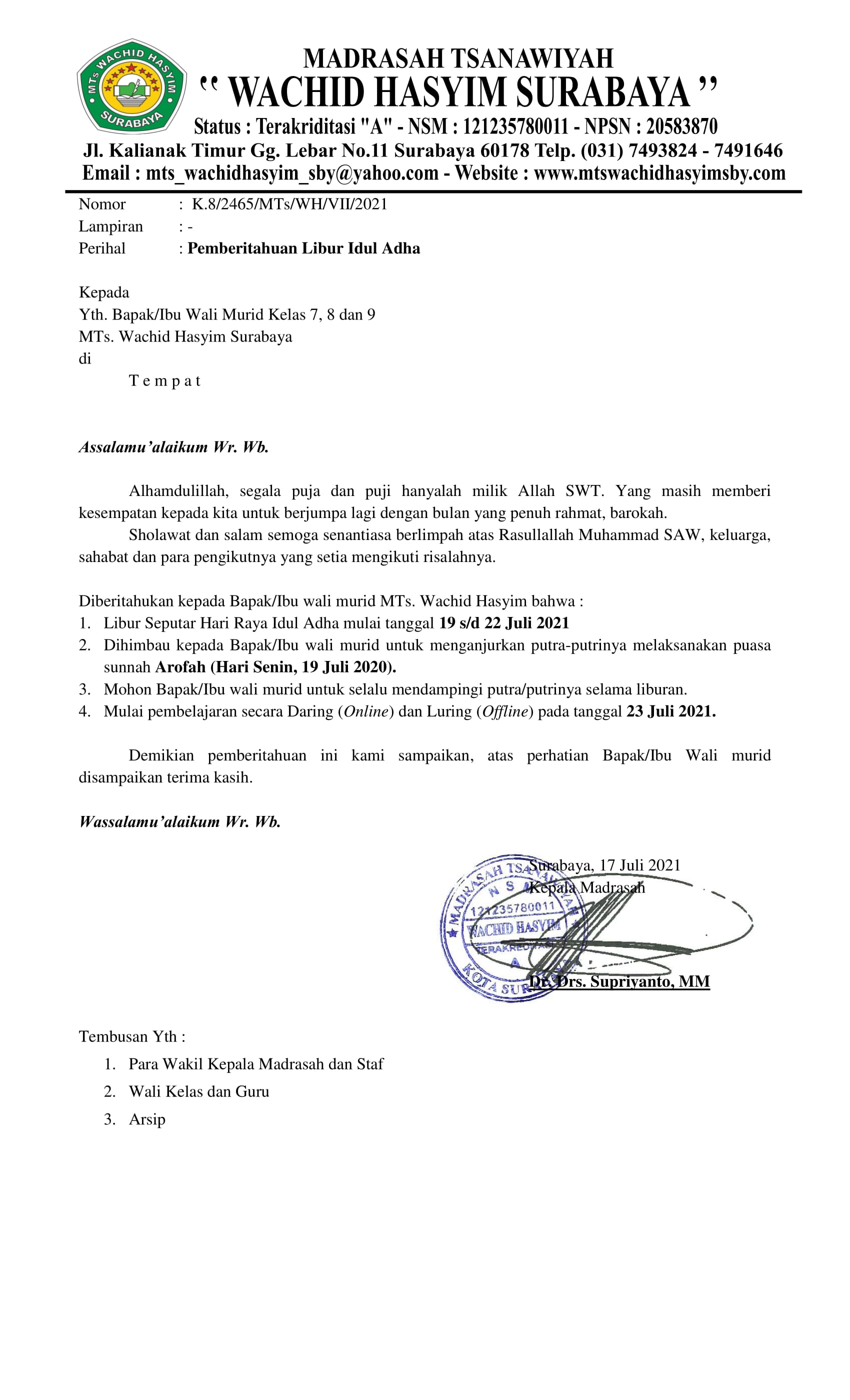 1. Libur Pembelajaran Peringatan Hari Raya Idul Adha-1